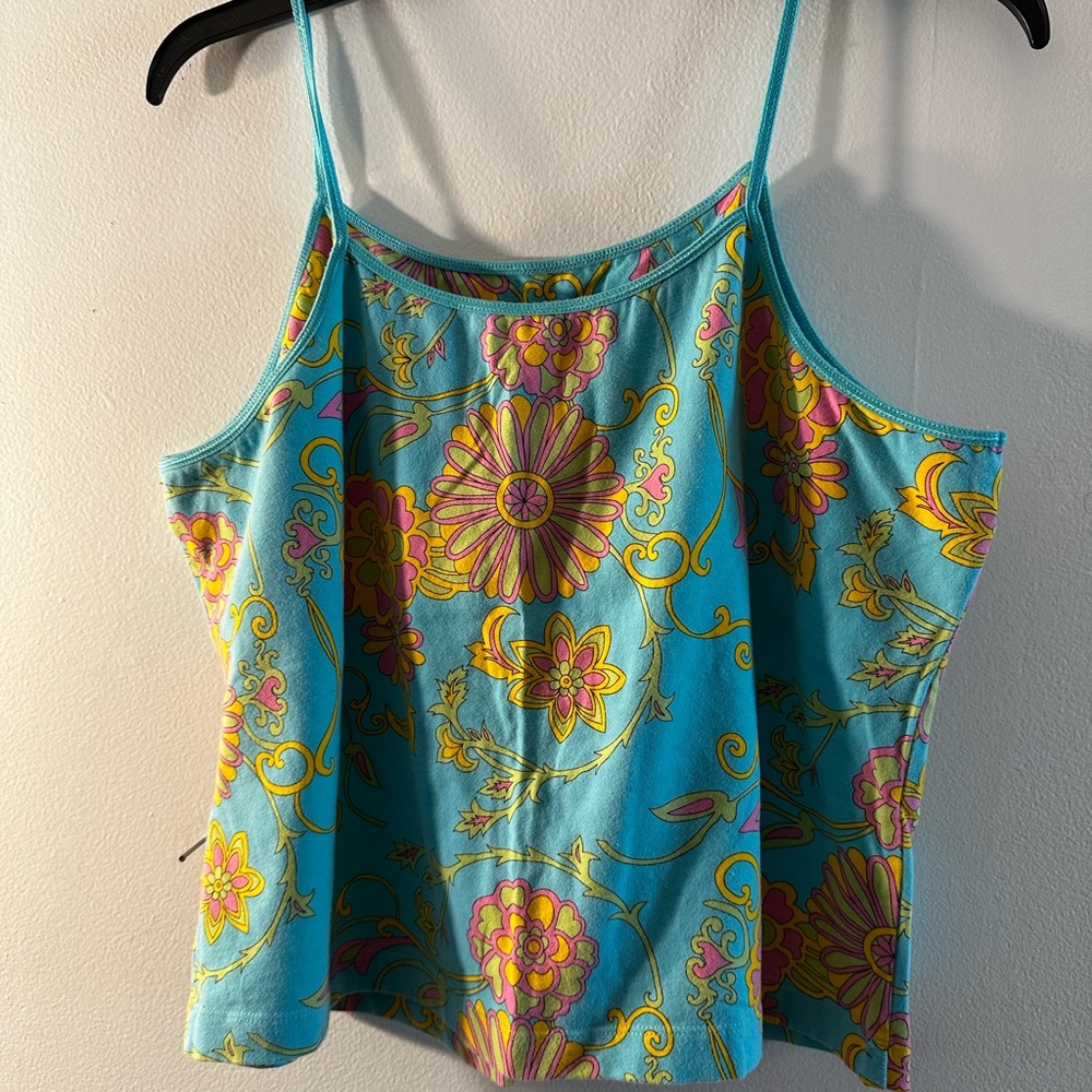Blue and Yellow Sleeveless Crop Camisole